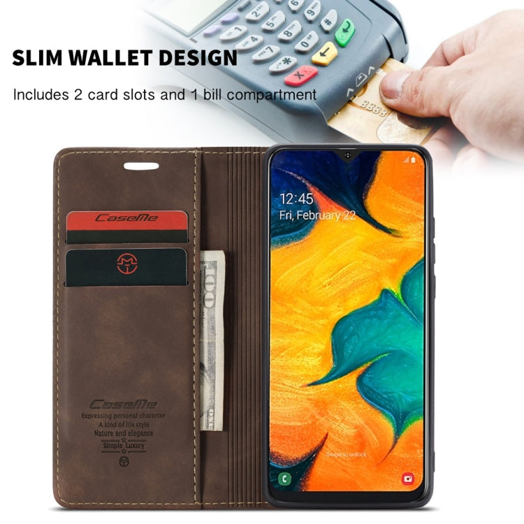 CaseMe-013 Multifunctional Retro Frosted Horizontal Flip Leather Case for Galaxy A40, with Card Slot & Holder & Wallet(Coffee)