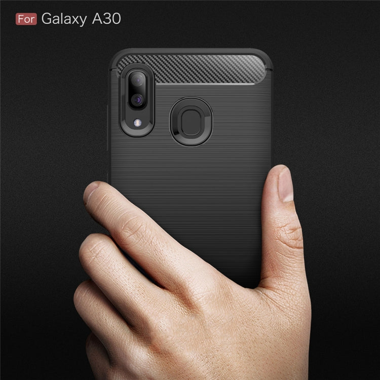 Brushed Texture Carbon Fiber Shockproof TPU Case for Galaxy A30, 三星 Galaxy A30