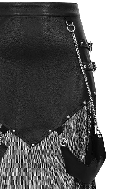 Banned Apparel Lamia Faux Leather & Mesh Skirt in Black