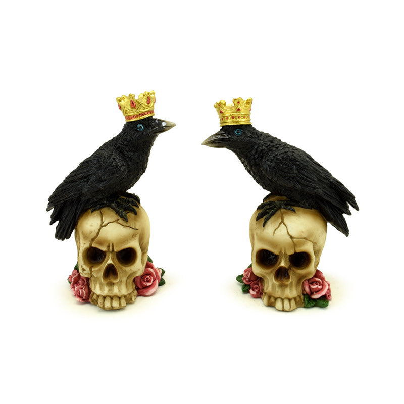 Crow wearing Crown Standing on Skull with Roses