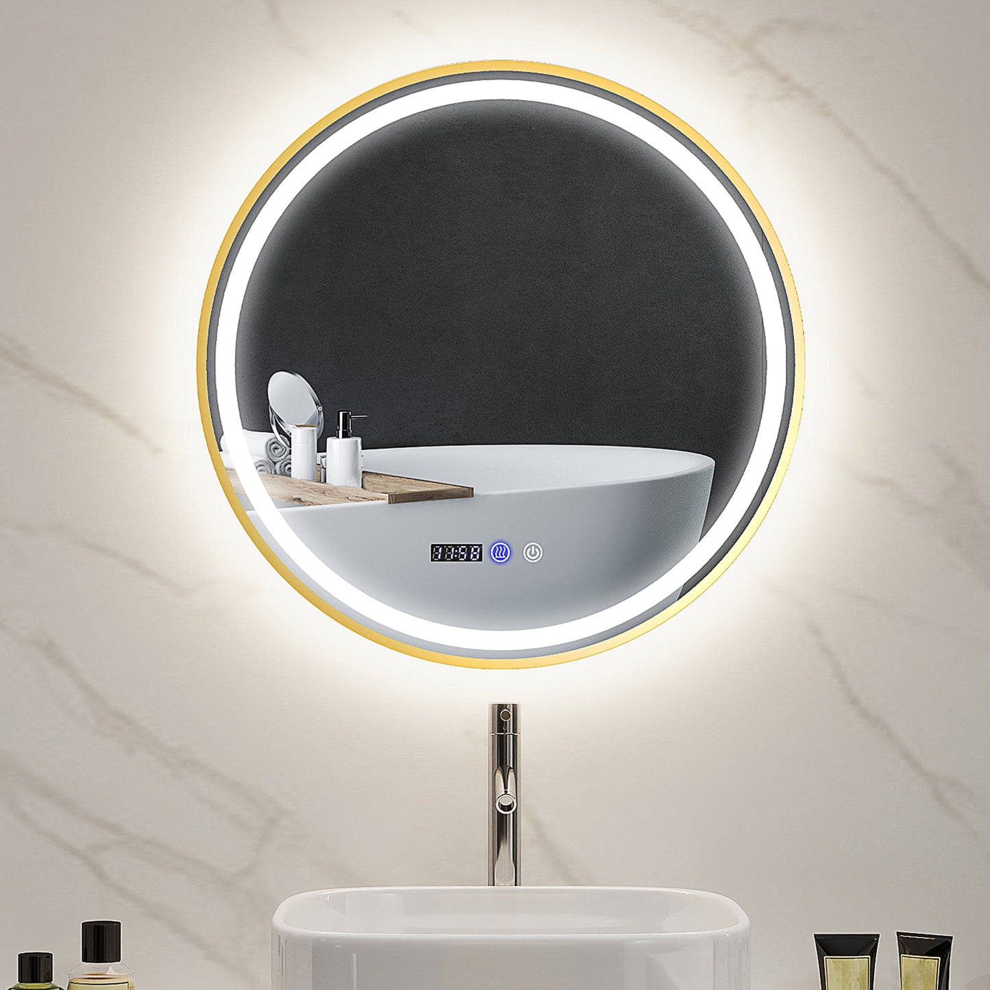 HOMCOM Illuminated Bathroom LED Mirror 60cm Round Wall Mounted Mirror