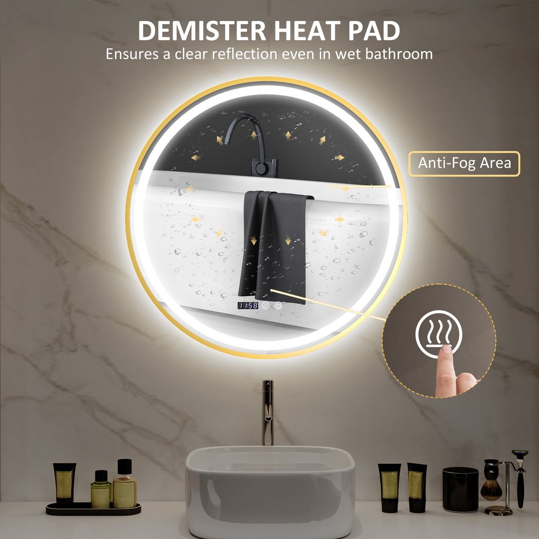 HOMCOM Illuminated Bathroom LED Mirror 60cm Round Wall Mounted Mirror