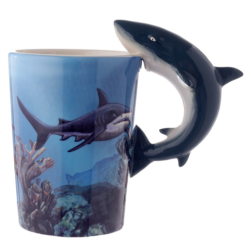 Lisa Parker Shark Decal Ceramic Shaped Handle Mug