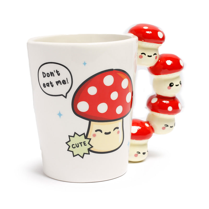 Shaped Handle Ceramic Mug - Cute Mushroom/Toadstool