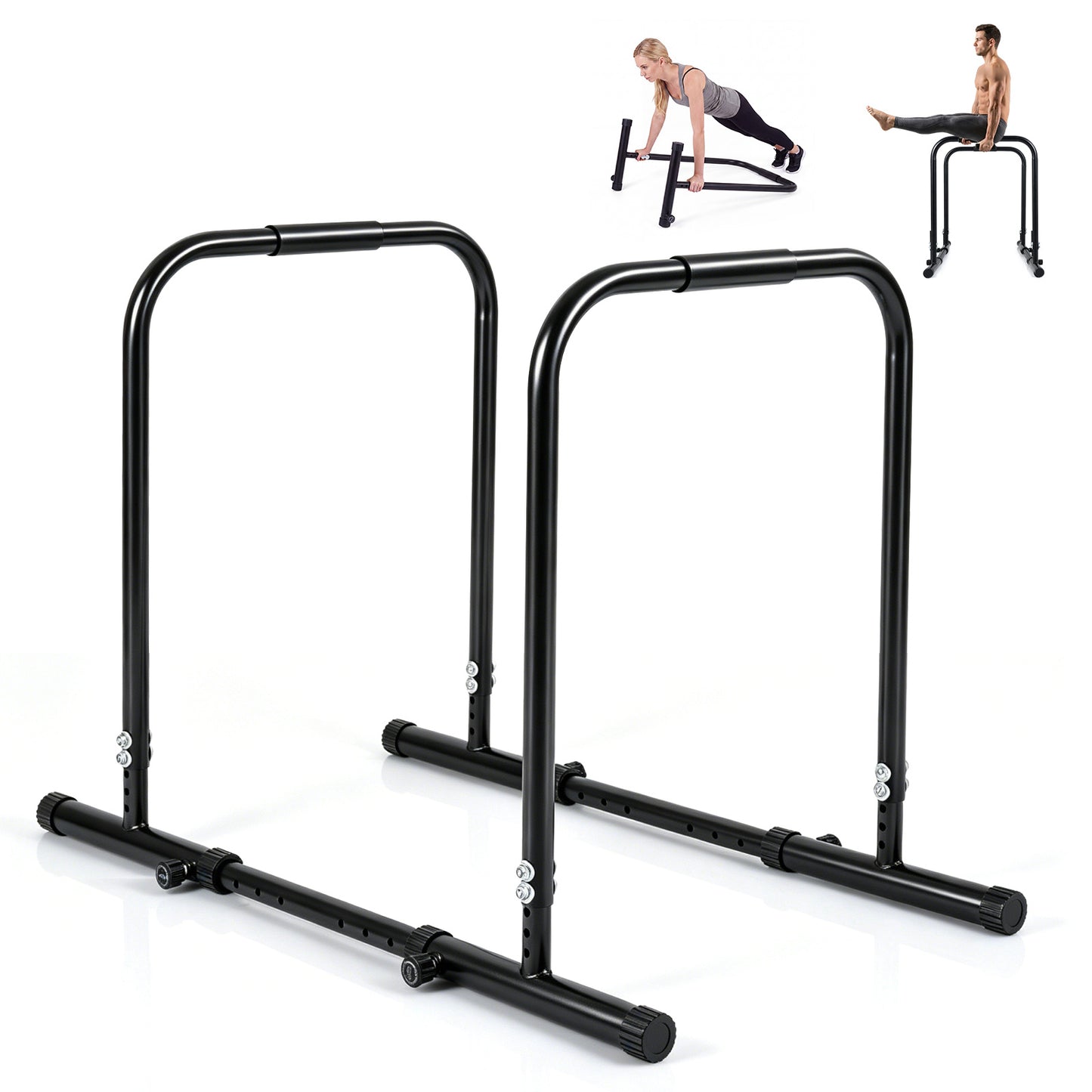 Adjustable Dip Bar Station with 300 KG Capacity and Anti-Slip Foam Grips-Black