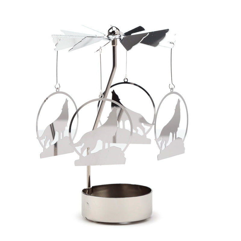 Howling Wolf Rotating Carousel Spinning Tea Light Candle Holder
