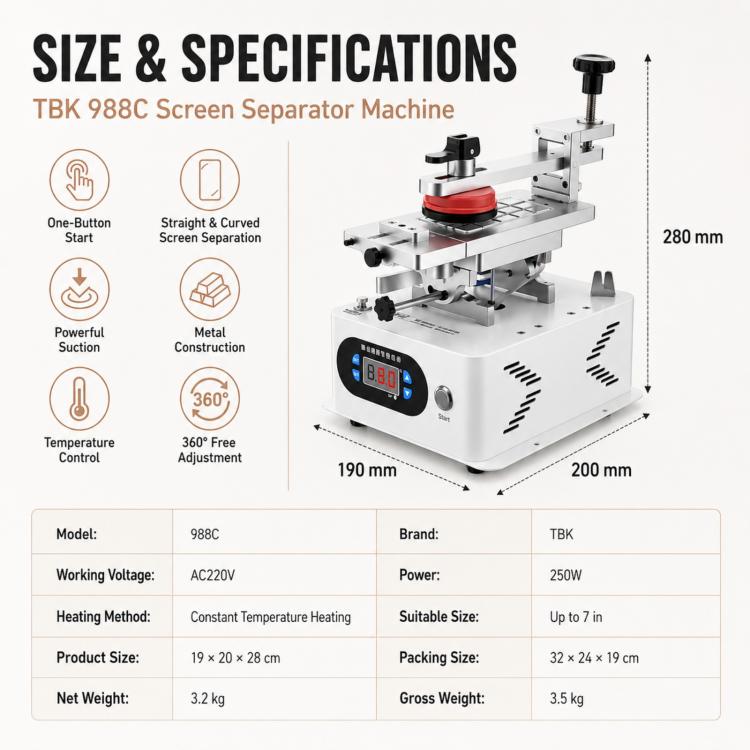 TBK 988C LCD Rotary Separator Middle Frame Remover