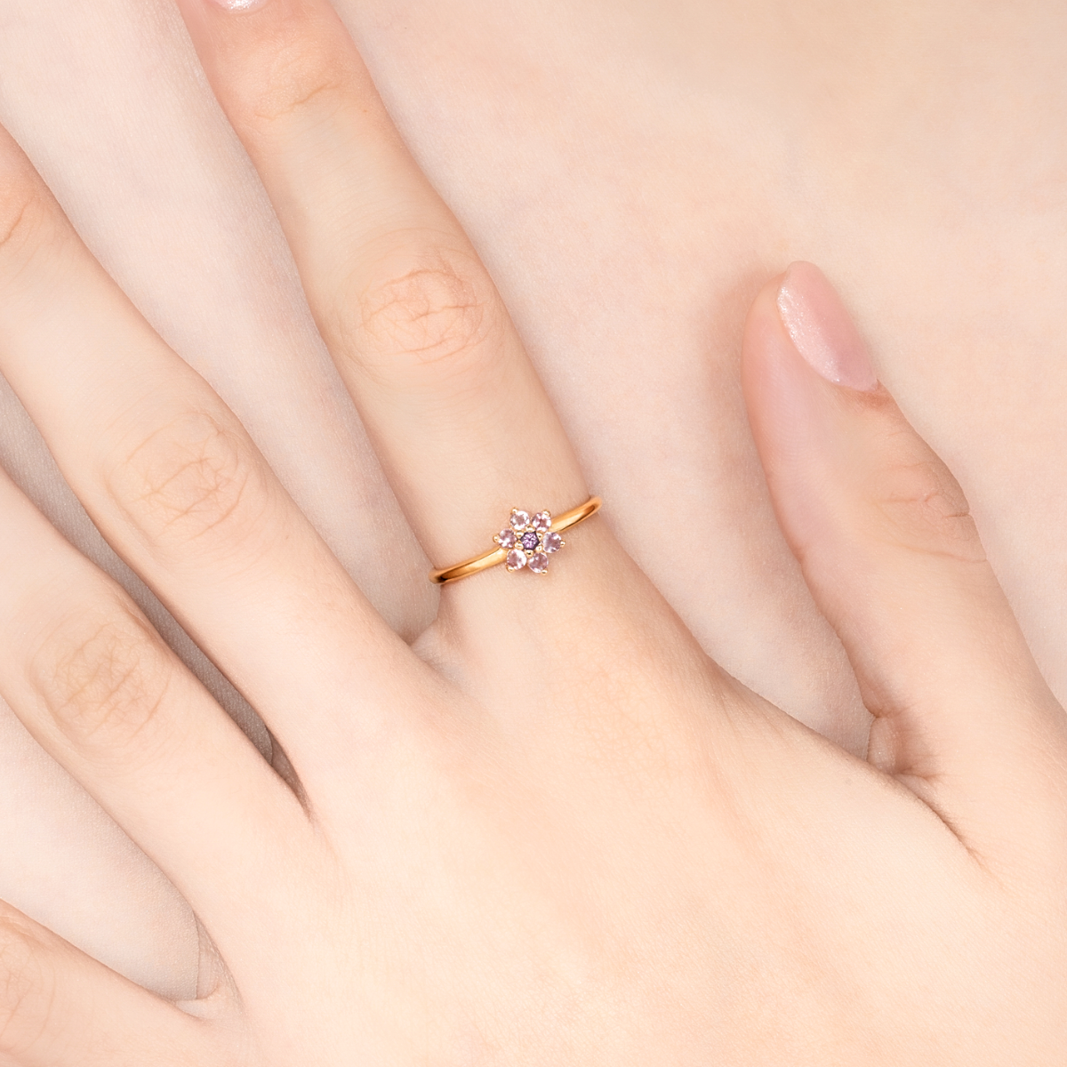 Pink Tourmaline and Amethyst Flower Ring in 18k Gold Vermeil