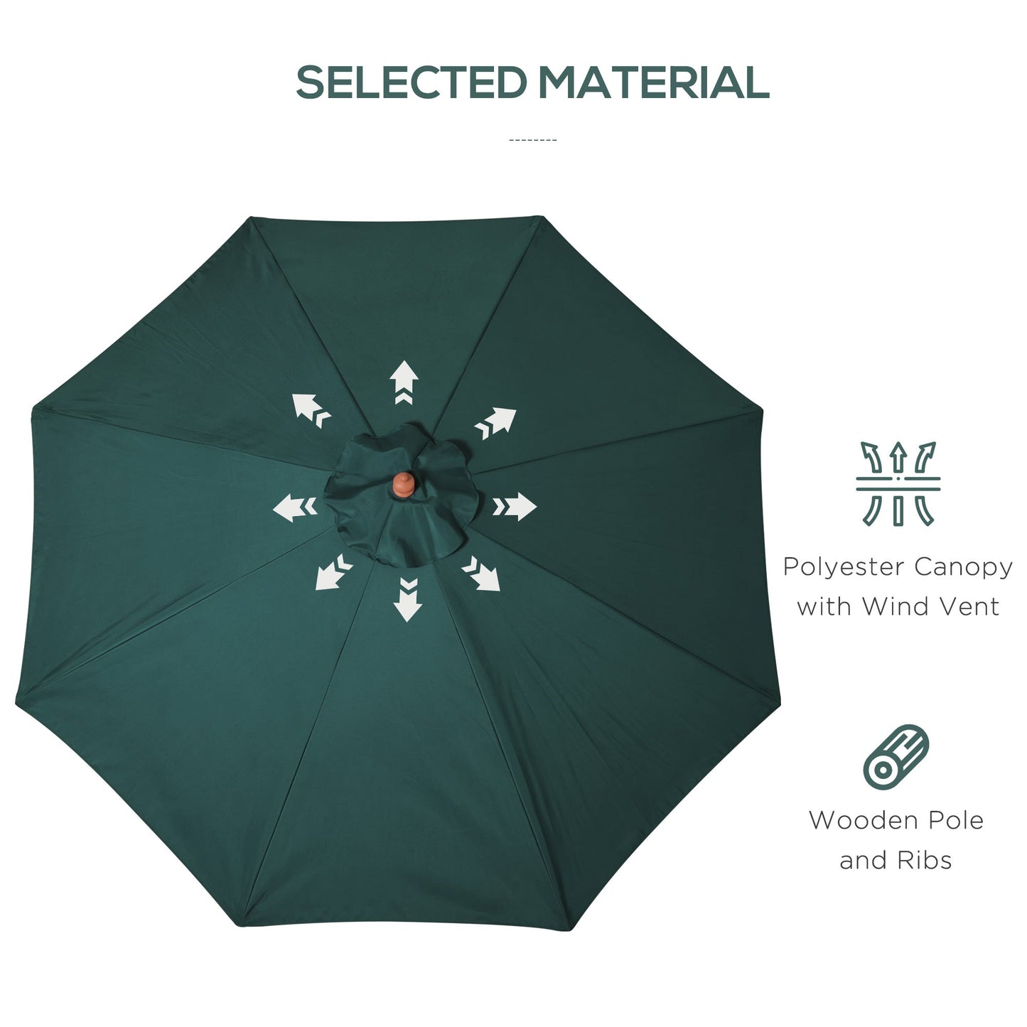 Outsunny Wooden Garden Parasol with Rope Pulley Mechanism and 8 Ribs Dark Green