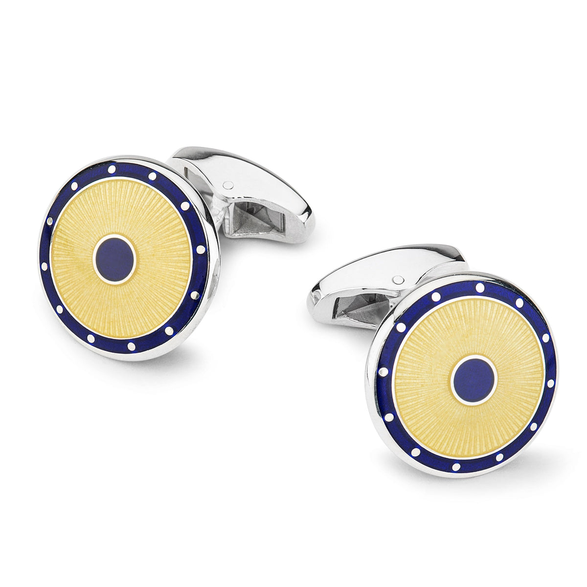 Sterling Silver Domed Guilloche Cufflinks In Yellow