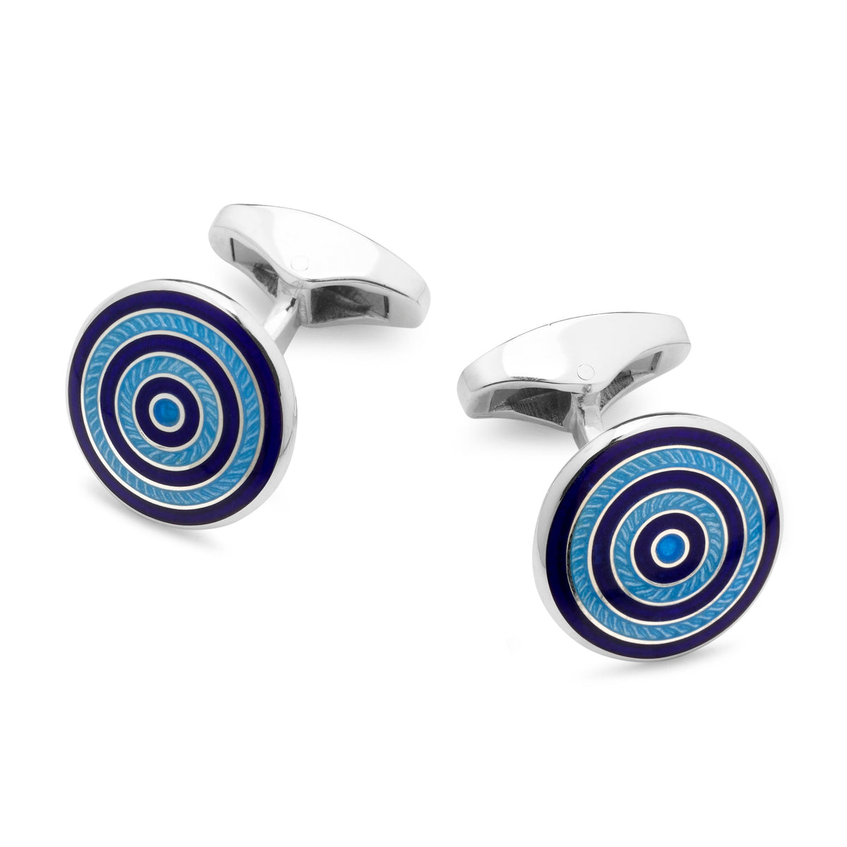 Sterling Silver Guilloche Roundel Cufflinks in Navy & Sky