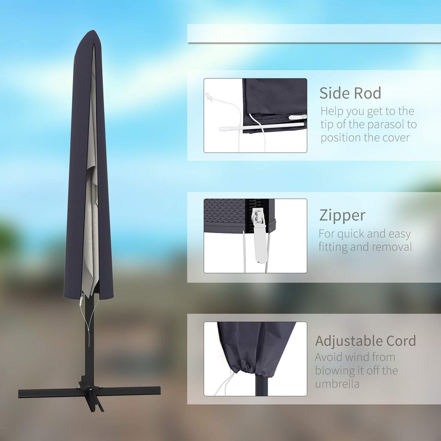 Outsunny Cantilever Umbrella Cover Outdoor Parasol UV Protector w/ Rod, Zipper