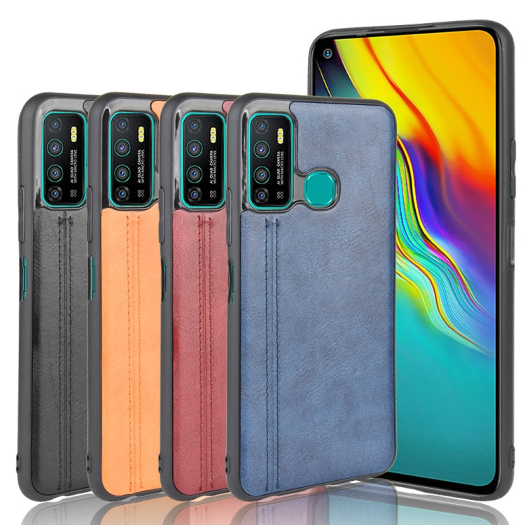 For Infinix Hot 9 Shockproof Sewing Cow Pattern Skin Texture PC + PU + TPU Case(Blue)