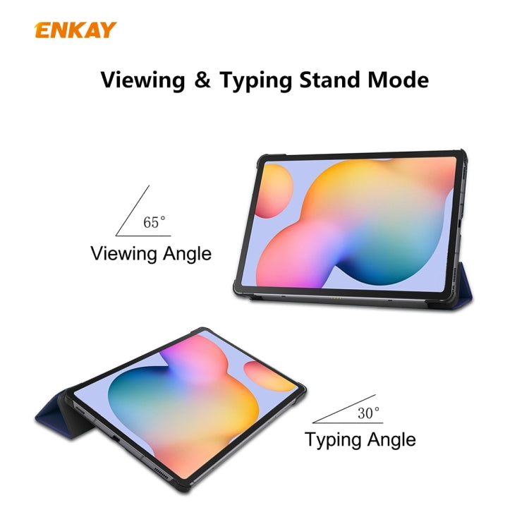 For Samsung Galaxy Tab S6 Lite P610 / P615 / Tab S6 Lite 2022 / P613 / P619 ENKAY 3-Fold Plastic Leather Smart Tablet Case(Blackish Green)