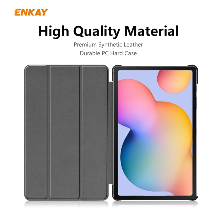 For Samsung Galaxy Tab S6 Lite P610 / P615 / Tab S6 Lite 2022 / P613 / P619 ENKAY 3-Fold Plastic Leather Smart Tablet Case(Blackish Green)