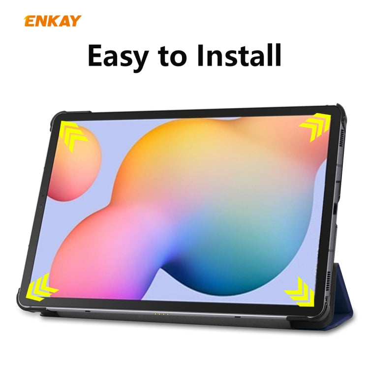For Samsung Galaxy Tab S6 Lite P610 / P615 / Tab S6 Lite 2022 / P613 / P619 ENKAY 3-Fold Plastic Leather Smart Tablet Case(Blackish Green)