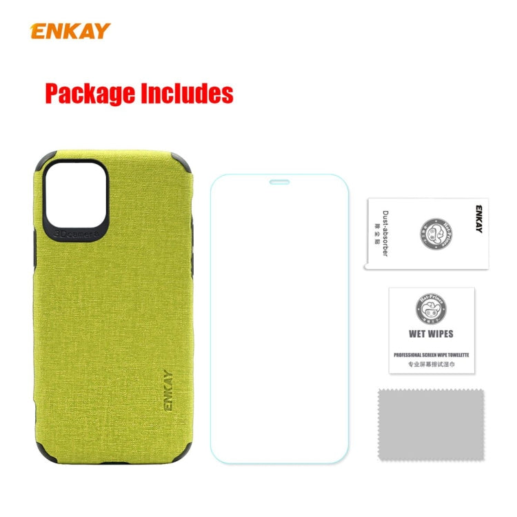 For iPhone 11 Pro ENKAY ENK-PC0322 2 in 1 Business Series Denim Texture PU Leather + TPU Soft Slim CaseCover ＆ 0.26mm 9H 2.5D Tempered Glass Film(Brown)