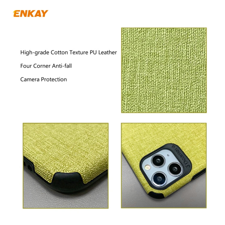 For iPhone 11 Pro ENKAY ENK-PC0322 2 in 1 Business Series Denim Texture PU Leather + TPU Soft Slim CaseCover ＆ 0.26mm 9H 2.5D Tempered Glass Film(Brown)