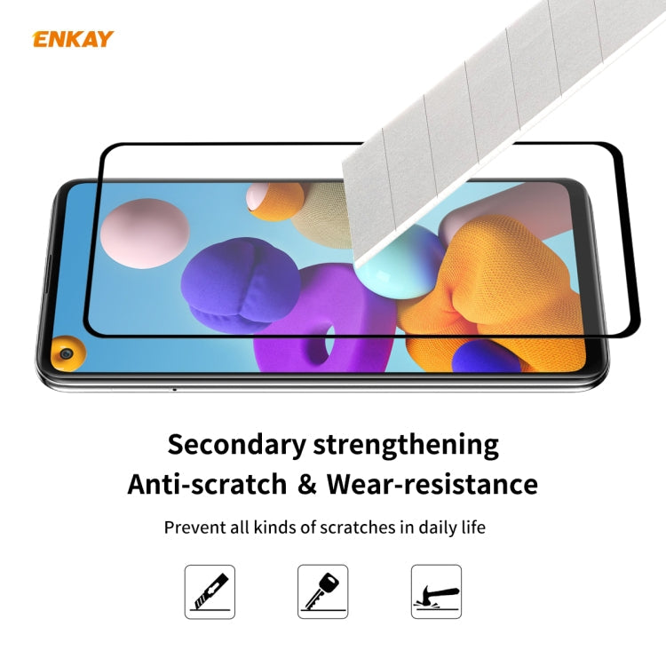 For Samsung Galaxy A21s 5pcs ENKAY Hat-Prince Full Glue 0.26mm 9H 2.5D Tempered Glass Full Coverage Film
