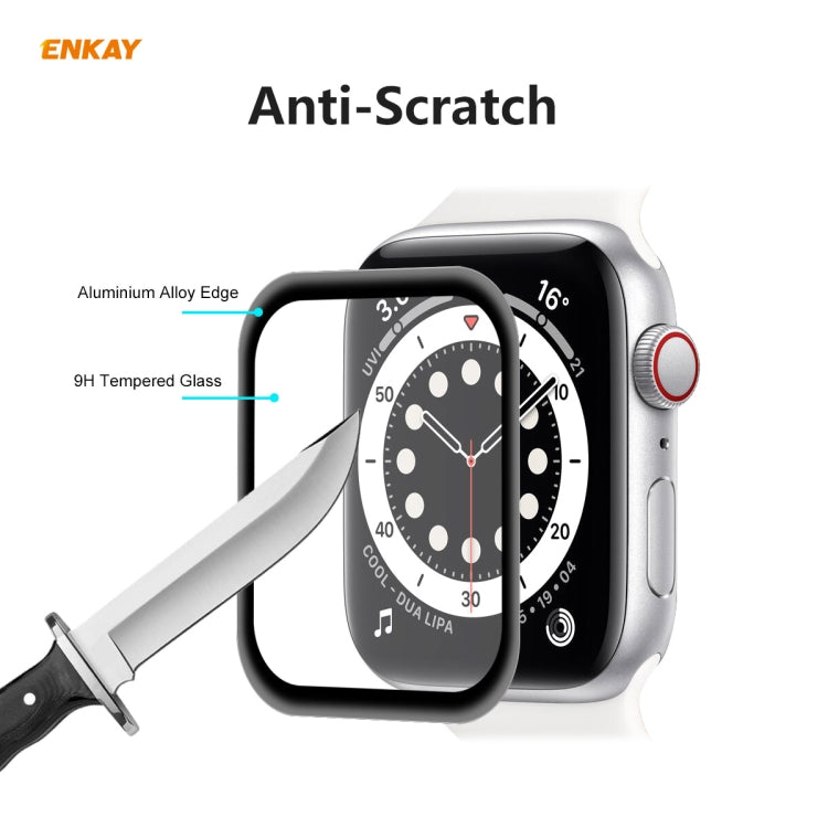 2 PCS ENKAY Hat-Prince 0.2mm 9H Surface Hardness 3D Explosion-proof Aluminum Alloy Edge Full Screen Tempered Glass Screen Film, For Apple Watch 6/5/4/SE 40mm
