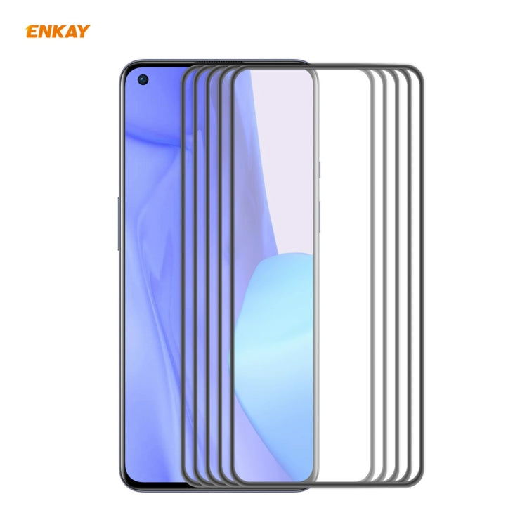 For OnePlus 9 5 PCS ENKAY Hat-Prince Anti-drop Full Glue Tempered Glass Full Screen Film Anti-fall Protector