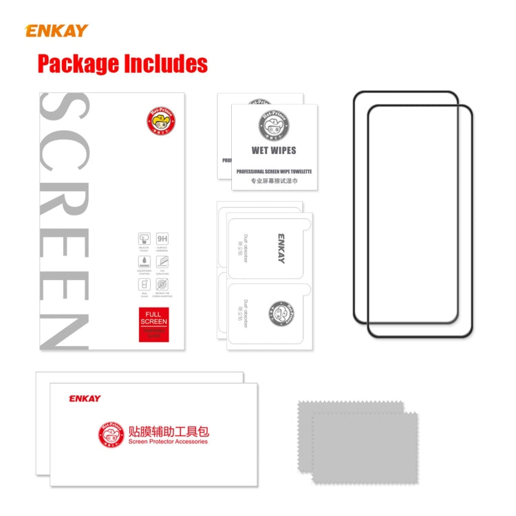 For OnePlus 9R 2 PCS ENKAY Hat-Prince Anti-drop Full Glue Tempered Glass Full Screen Film Anti-fall Protector