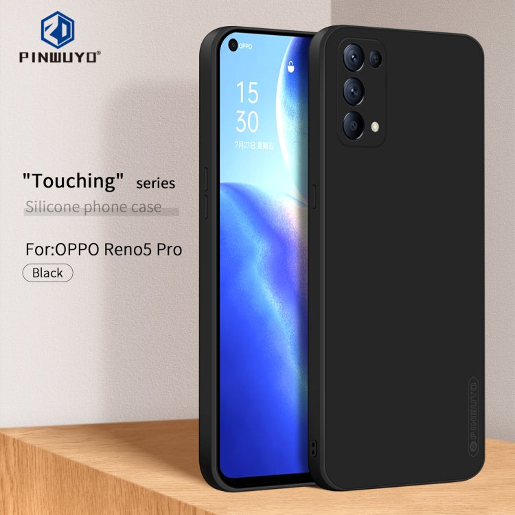 For OPPO Reno5 Pro  PINWUYO Touching Series Liquid Silicone TPU Shockproof Case(Black)