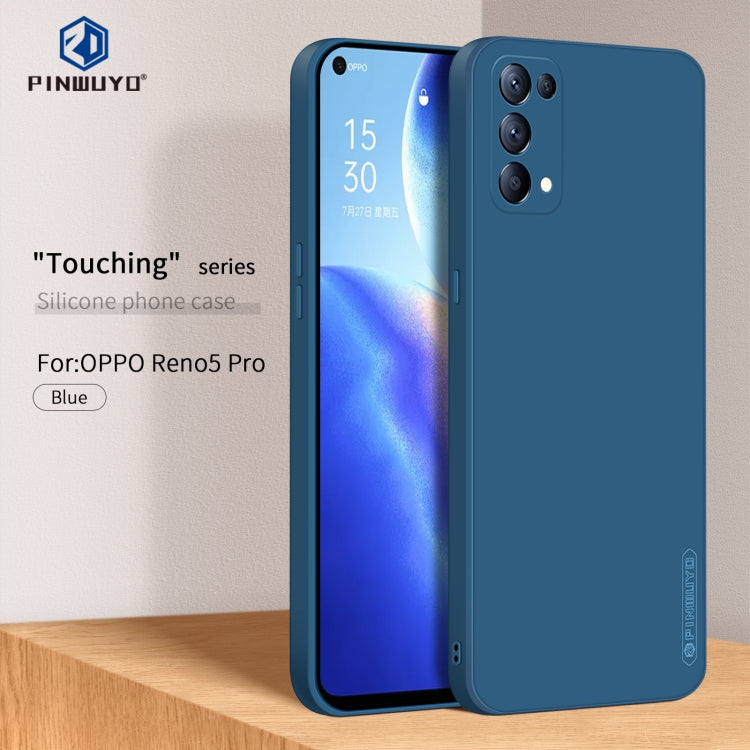 For OPPO Reno5 Pro  PINWUYO Touching Series Liquid Silicone TPU Shockproof Case(Blue)