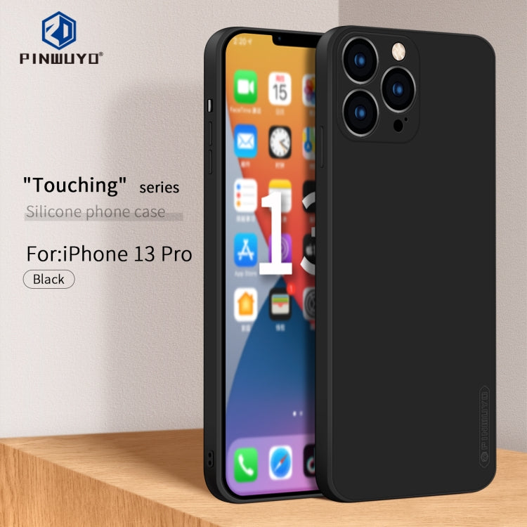 For iPhone 13 Pro PINWUYO Touching Series Liquid Silicone TPU Shockproof Case (Black)