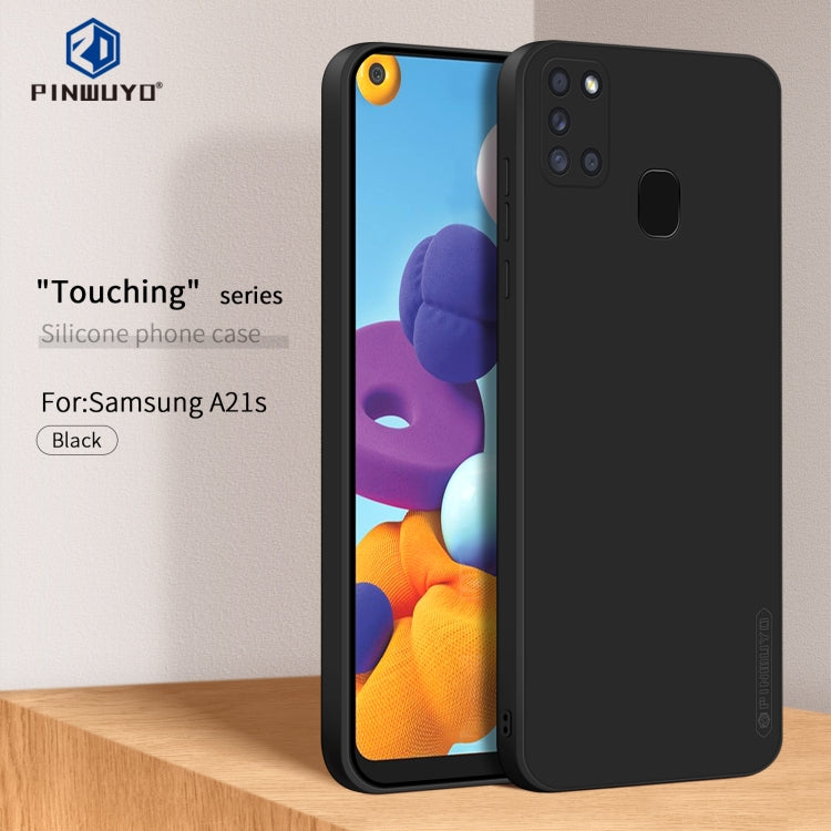 For Samsung Galaxy A21s PINWUYO Touching Series Liquid Silicone TPU Shockproof Case(Black)