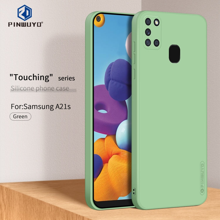 For Samsung Galaxy A21s PINWUYO Touching Series Liquid Silicone TPU Shockproof Case(Green)