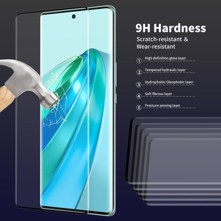 For Honor X9A / Magic5 Lite 5pcs ENKAY 3D Hot Bending Edge Glue Tempered Glass Full Film with Lens Film