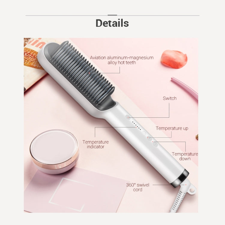K-SKIN KD380 Hair Straightener Electric Straight Hair Curler Comb Brush PTC Heating Ceramic Straight Hair Brush, UK Plug (White)