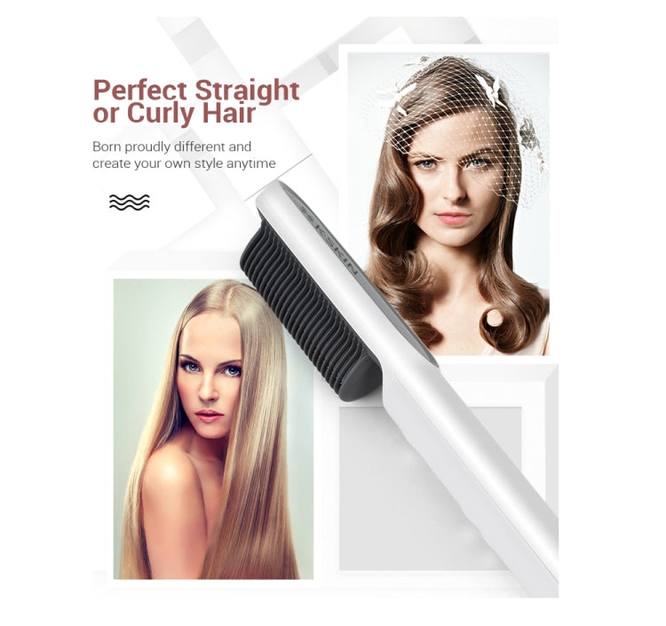 K-SKIN KD380 Hair Straightener Electric Straight Hair Curler Comb Brush PTC Heating Ceramic Straight Hair Brush, UK Plug (White)