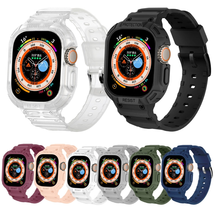 For Apple Watch Ultra 3 / 2 / 1 49mm JUNSUNMAY Integrated TPU Case Adjustable Elastic Watch Band(Army Green)