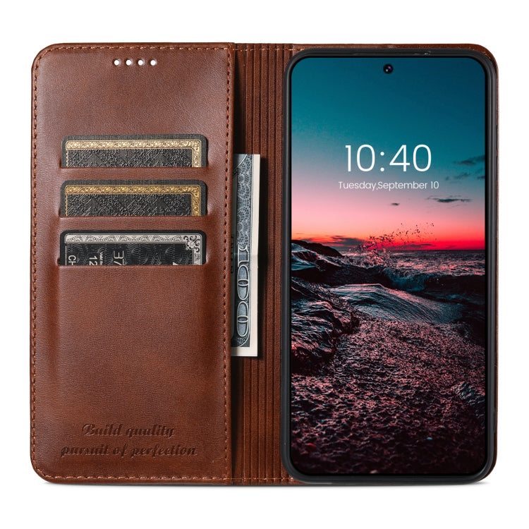 For Samsung Galaxy S23 5G Suteni Calf Texture Horizontal Flip Leather Phone Case(Brown)