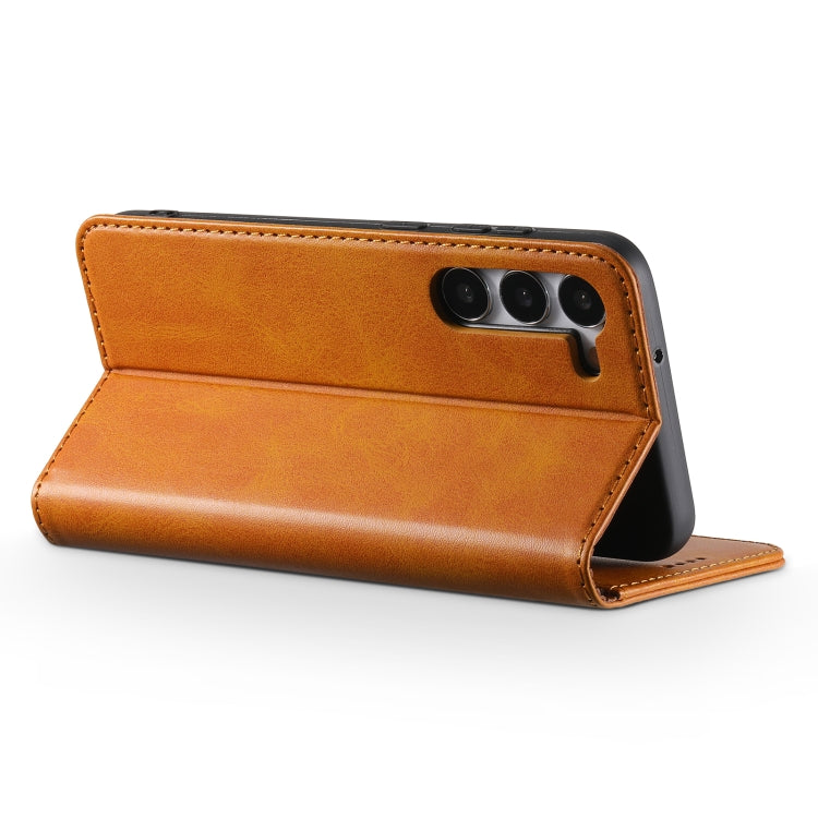 For Samsung Galaxy S23+ 5G Suteni Calf Texture Horizontal Flip Leather Phone Case(Khaki)