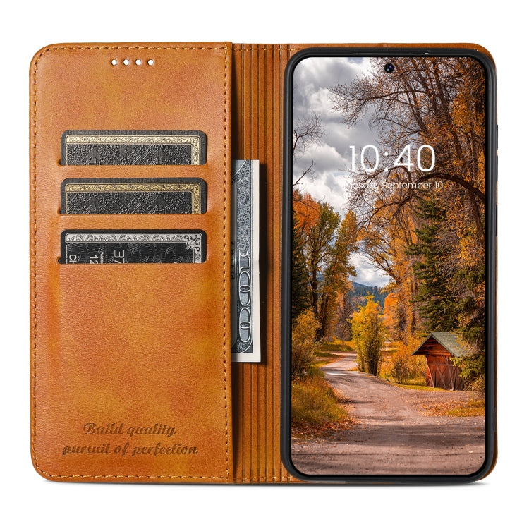 For Samsung Galaxy S23+ 5G Suteni Calf Texture Horizontal Flip Leather Phone Case(Khaki)