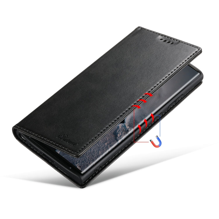 For Samsung Galaxy S23 Ultra 5G Suteni Calf Texture Horizontal Flip Leather Phone Case(Black)