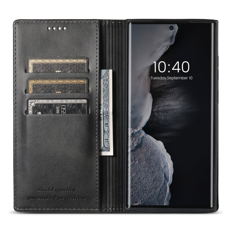 For Samsung Galaxy S23 Ultra 5G Suteni Calf Texture Horizontal Flip Leather Phone Case(Black)