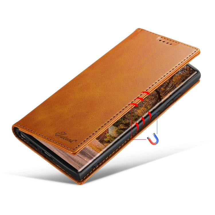 For Samsung Galaxy S23 Ultra 5G Suteni Calf Texture Horizontal Flip Leather Phone Case(Khaki)