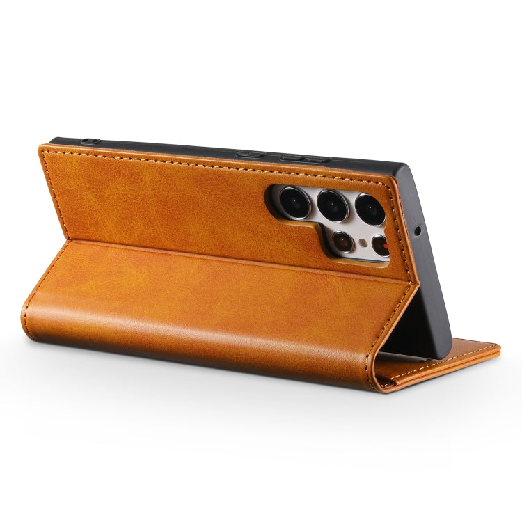 For Samsung Galaxy S23 Ultra 5G Suteni Calf Texture Horizontal Flip Leather Phone Case(Khaki)