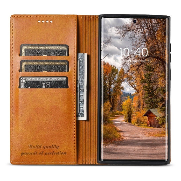 For Samsung Galaxy S23 Ultra 5G Suteni Calf Texture Horizontal Flip Leather Phone Case(Khaki)