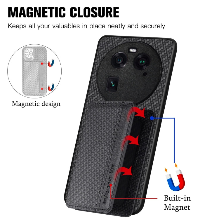 Carbon Fiber Magnetic Card Bag Phone Case, For OPPO Find X6, For OPPO Reno5 5G, For OPPO Reno7 5G, For OPPO Reno8 T 4G