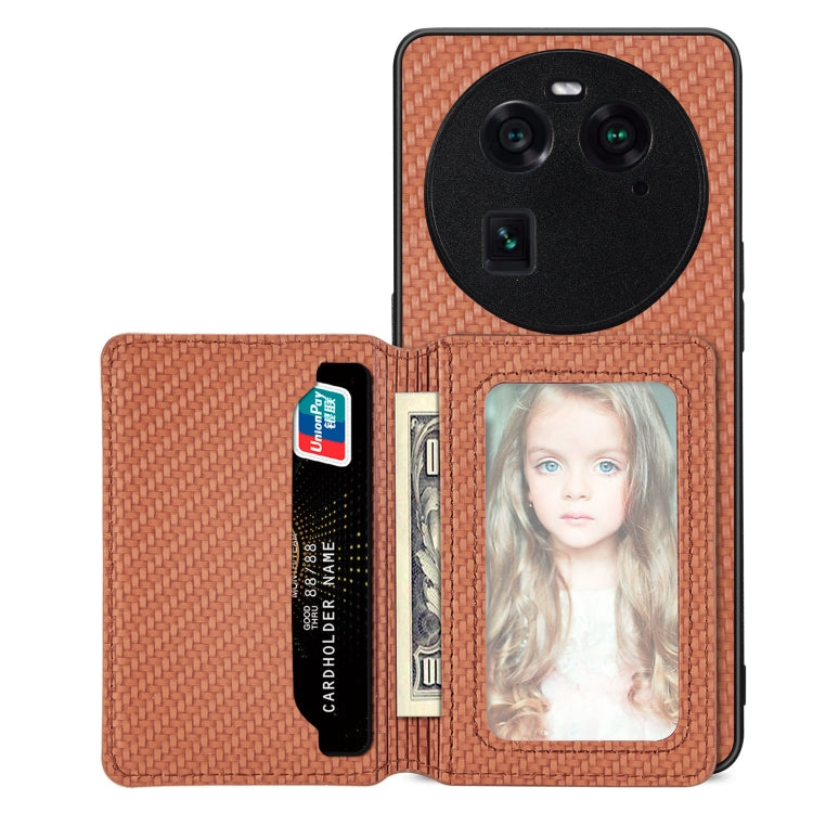 Carbon Fiber Magnetic Card Bag Phone Case, For OPPO Find X6, For OPPO Reno5 5G, For OPPO Reno7 5G, For OPPO Reno8 T 4G