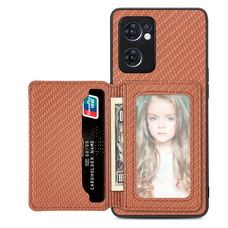 Carbon Fiber Magnetic Card Bag Phone Case, For OPPO Find X6, For OPPO Reno5 5G, For OPPO Reno7 5G, For OPPO Reno8 T 4G