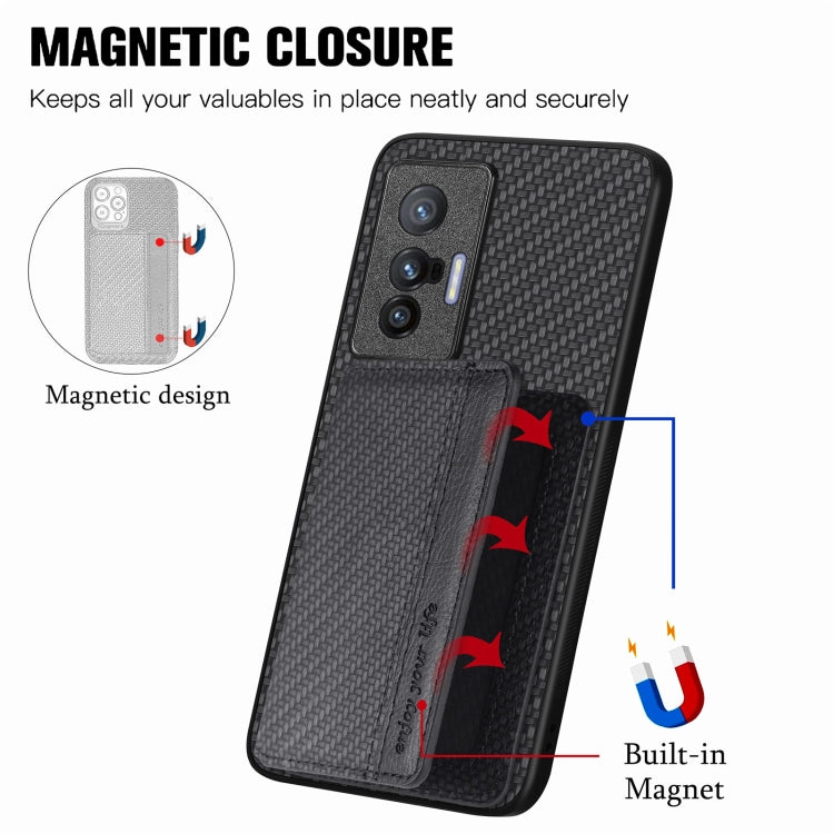 Carbon Fiber Magnetic Card Bag Phone Case, For  vivo X70, For vivo Y16, For vivo Y21, For Xiaomi 13 Lite