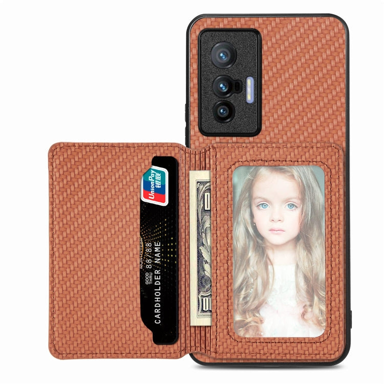 Carbon Fiber Magnetic Card Bag Phone Case, For  vivo X70, For vivo Y16, For vivo Y21, For Xiaomi 13 Lite