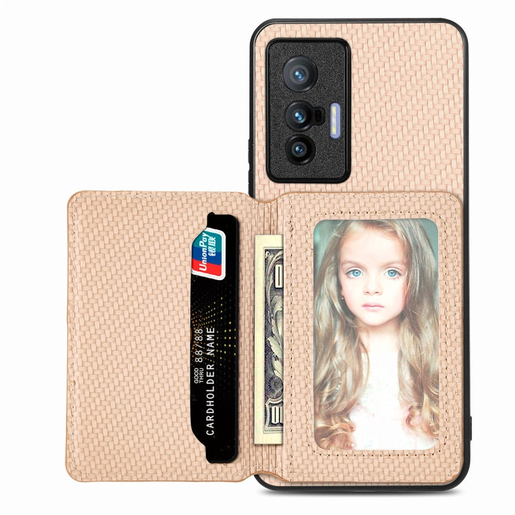 Carbon Fiber Magnetic Card Bag Phone Case, For  vivo X70, For vivo Y16, For vivo Y21, For Xiaomi 13 Lite
