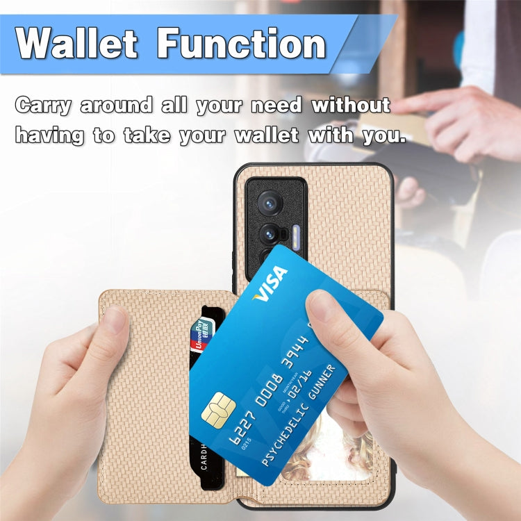 Carbon Fiber Magnetic Card Bag Phone Case, For  vivo X70, For vivo Y16, For vivo Y21, For Xiaomi 13 Lite